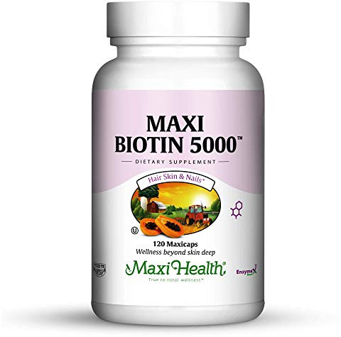 Maxi Health Biotin 5000 mcg – Hair Skin and Nails Vitamins for Women & Men – High Potency Vitamin B7 Supplement for Hair Growth, Strong Nails & Healthy Skin – Kosher, Doctor Formulated – 120 Capsules