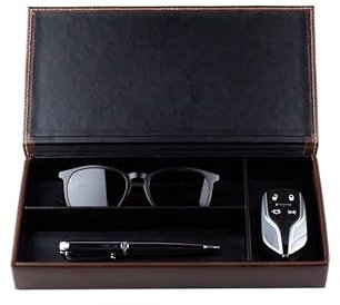 DELMON VARONE - Personalisierbarer Ablagekasten mit Deckel aus Premium Leder Vintage Anilin braun, Stiftablage für Kugelschreiber, Füller & Schreibutensilien, Schreibtisch Stifteetui mit 3 Fächer