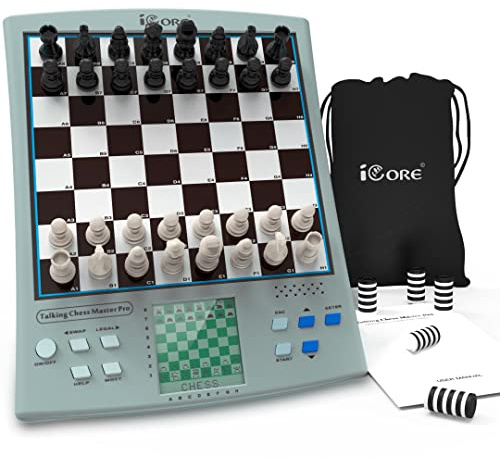 iCore Electronic Chess Set, Talking Chess Master Pro, 30 Skill Levels and 14 Brain Games, 1 or 2-Player Modes for All Ages