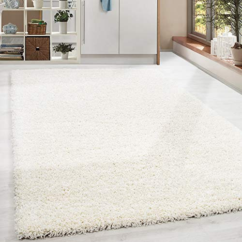 HomebyHome Teppich Wohnzimmer Shaggy Hochflor Creme 80 cm Rund Design - Flauschiger Teppich Schlafzimmer Moderne Extra Weich Pflegeleicht - Carpet Living Room