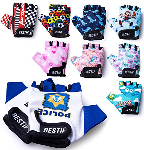 BESTIF Kinder Fahrradhandschuhe für Jungen und Mädchen Fingerlose Radhandschuhe Halbfinger | Klettverschluss | Gel Polsterung (Football, S/M)