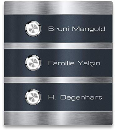Metzler Moderne Edelstahl Türklingel Magneto - Inklusive Gravur & LED Taster - Anthrazit RAL7016 - Austauschbare Namensschilder - 3-fach