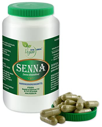 VITA IDEAL Vegan® Sennes - Blätter 180 Kapseln - Senna alexandrina - Tagesportion 600mg Sennesblätter reines Pulver. Natürlich, pflanzlich und ohne Zusatzstoffe, original von VITAIDEAL.