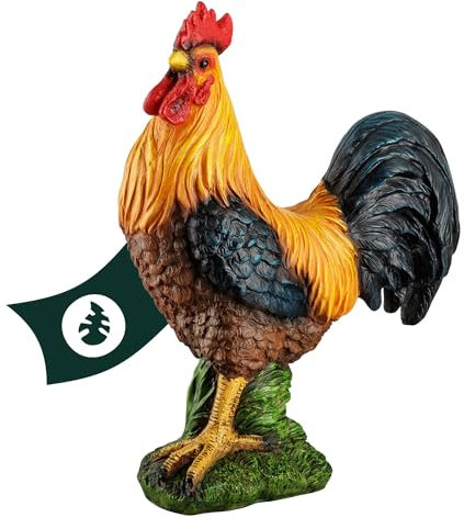 VERDOBA Garten Figur Hahn aus Kunstharz, handbemalt - Deko Hahn Dekofiguren Garten Deko Gartenfiguren für außen groß - Hühner Gartendeko Tiere
