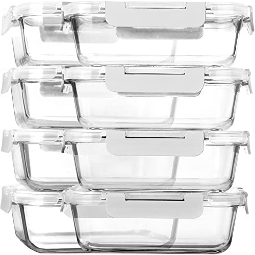 M MCIRCO 8 Pack,30 oz Glass Food Storage Containers with Lids, White