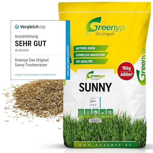 Greenyp® Sunny I dürreresistenter Trockenrasen I 15kg für 600m² I Grassamen Rasensamen Rasensaat Gras Nachsaat schnellkeimend
