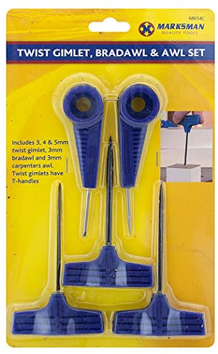 5Pc Twist Gimlet Bradawl and Awl Set -Carpenter's Hand Tool | T-Handle Gimlets | Wood Boring, Hole Making | Long Lasting, Strong