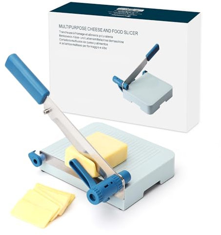 Käseschneider, Käsehobel Mehrzweckschneider mit Brett für Schwache Hände, Einstellbarer Dickenregler für Blockkäse, Müheloses Schneiden, Guillotine Wurst Schinken Biltong Schneidemaschine