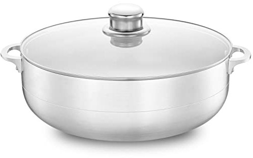 Alpine Cuisine 11-Quart Nonstick Aluminum Caldero Pot with Glass Lid & Riveted Handle | Versatile Cookware for Stews, Soups & Rice | Easy Clean, Silver