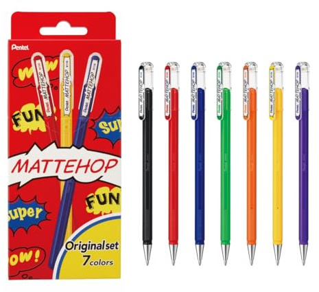 Pentel Mattehop 1.0mm Gel Roller 7pc Wallet - Original Colours