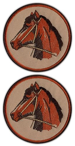 Set mit 2 Stück – Pferd – Schild – zum Aufbügeln auf der Rückseite – bestickter Aufnäher/Abzeichen/Emblem