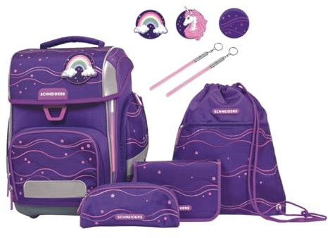 Schneiders Ergolite Purple Dream Mädchen Schultasche - 9-teiliges Set, Orthopädisch geprüft, mit LED-Leuchtstäben, nachhaltig & ergonomisch