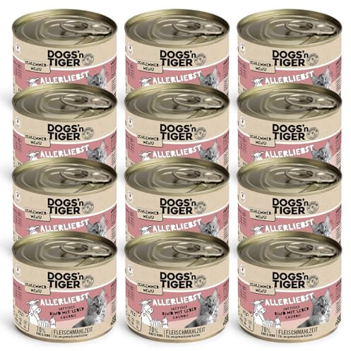 Dogs’n Tiger Adult Katzenfutter, Allerliebst, Katzennassfutter mit Rind, Leber und Kürbis - ohne Getreide, Zuckerzusatz, künstliche Konservierungsstoffe, optimale Verträglichkeit, 12x200g