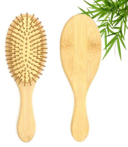 SHUNCHG Spazzola per capelli in bambù naturale Massaggio Spazzola per capelli antistatica Ecologica adatta per tutti i tipi di capelli uomini, donne e bambini. All rounder Spazzola piatta da viaggio