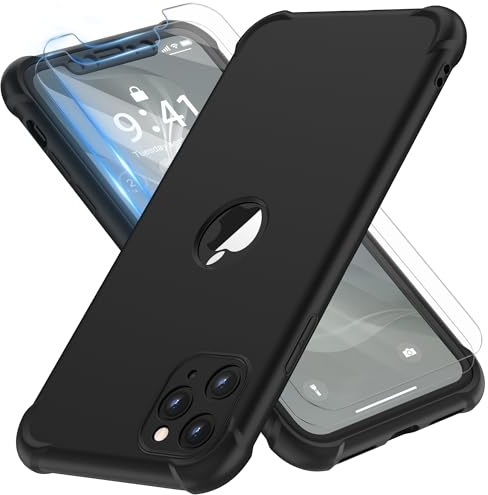 ORETECH für iPhone 11 Pro Hülle Silikon mit Schutzfolie,Schwarz | Militärschutz Stoßfest Kratzfest Handyhülle für iPhone 11 Pro, Vollständiger Kameraschutz, Vorne und Hinten Schutz Case