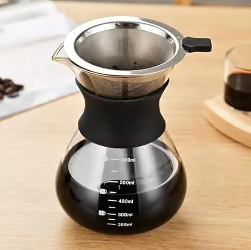 Generisch Pour Over - Caffettiera da 600 ml, per caffè con filtro, filtro da caffè, filtro da caffè, filtro permanente, birra da caffè (600 ml)