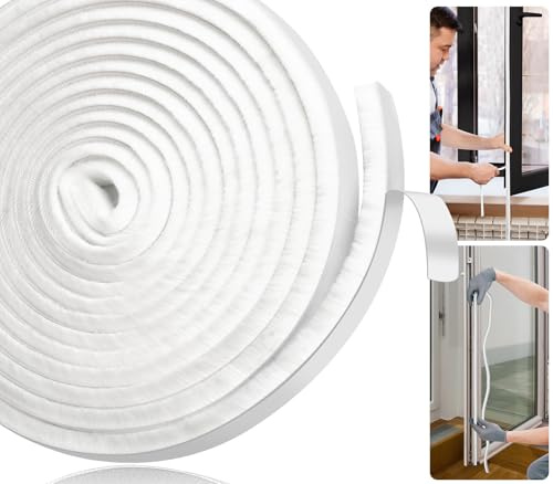 Joaercs Window Draft Excluder, Draught Excluder for Doors, 10Meters(L) x 9mm(W) x 9mm(T) Self-Adhesive Brush Seal Strip, Stop Draught for Doors, Window, Wardrobe, White