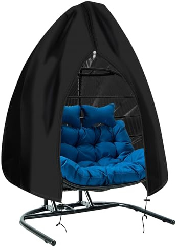 PATIO PLUS Outdoor Double Seat Hanging Chair Cover with Zipper , Heavy Duty 420D Egg Swing Chair Cover, Waterproof Windproof, 200x230cm, Black
