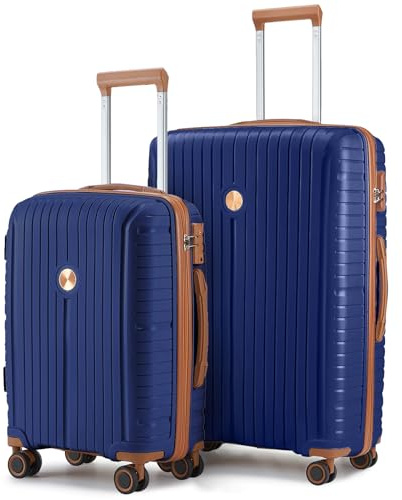 Joyway Luggage Sets 2 Piece PP Hardshell Carry on Suitcase and Checked Luggage, Travel Lightweight Suitcase Set with Double Spinner Wheels and TSA Lock (Navy Blue, 20+28 inch)