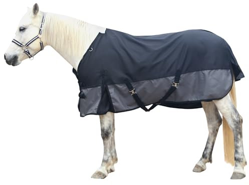 Gallopoff 1200D Reißfeste Pferdedecke ohne Füllung (0g), Leichte, wasserdichte und Atmungsaktive Regendecke für Pferde, Outdoordecke Pferd Schwarz-Grau 145 cm