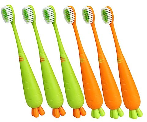 CRILSTYLEO 6stücke Kindergummizahnbürsten Karotte Form Manuelle Zahnbürste Für Kleinkinder Mit Weichen Bürstenkopf