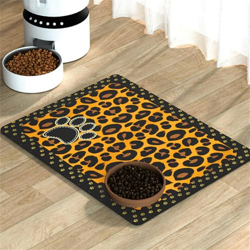 Hearda Futtermatte Hund Saugfähig, Katzen Futternapf Unterlage Napfunterlage Hund Futternapf Matte rutschfest Haustier Futtermatte Unterlage Katzennapf (50x80cm,Gelb H)