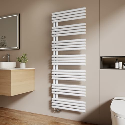 EMKE Design Rundrohr Badheizkörper 1660x600 mm, Handtuchheizkörper mit Seitenanschluss, Handtuchtrockner & Handtuch Heizkörper Bad in Weiß 1075W