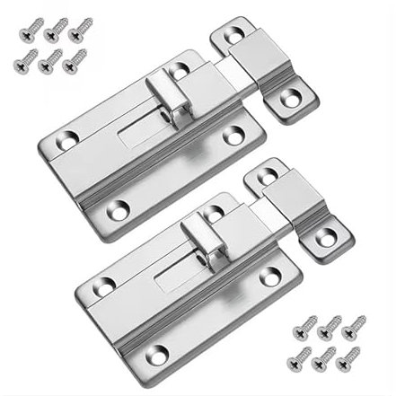 Bullone for porta da 2 pezzi, serratura for porta scorrevole con chiusura in acciaio inossidabile, bullone scorrevole for montaggio superficiale, adatto a tutti i tipi di porte interne(69mm(2pcs))