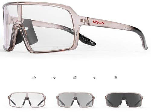 SCVCN Fahrradbrille Selbsttönend für Herren Damen photochrome Sport Sonnenbrille Klar Rennrad Brille TR90 Rahmen Schnelle Radfahren MTB Radbrille mit UV400 Schutz Sportbrille für Laufen Fahren 12