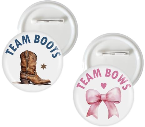 MINUET MINUTE 10 Pcs Gender Reveal Button Pins, Team Boots or Bows Badge Pins, Pink or Blue Stain, Modern Style, Photo Booth Props