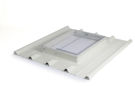 Lucarne de toit pour tôles bac acier ondulés profil 5 ondes – RAL 9002 Blanc – Vitre Synthétique incassable – LPP TERRACIEL KARE
