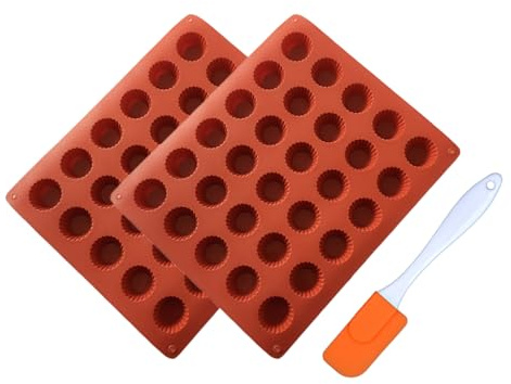 Abiyou Pralinenform Silikon, 2 Stück Silikon Pralinenform, Schokoladenform silikon, silikonform Schokolade, 30 Mulden silikonform für Schokolade Senden Teigschaber, für Pudding (Braun)