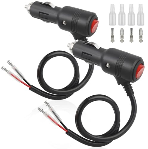 2 Stück Zigarettenanzünder-Stecker (50cm) mit Schalter – 12V/24V 16AWG Verlängerungskabel mit Doppelt Isolierter Außenhülle für Auto, Wohnmobil, Boot, Motorrad