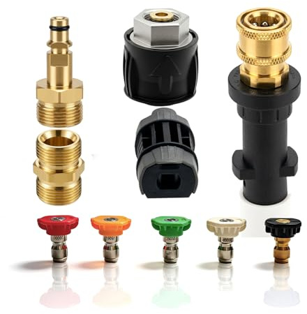Adaptateur Tuyau Raccord Rapide M22 14mm pour Nettoyeur Haute Pression Karch-Série K2-K7, Raccord 1/4'' Rapide avec 5 Embouts de Buse, Outil de Conversion Pistolet Nettoyage Haute Pression