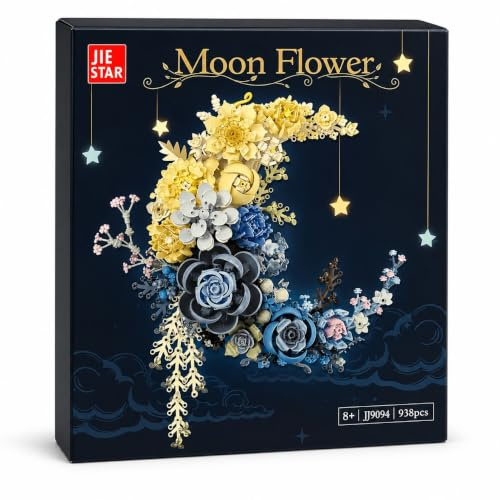 JUCYJULY Jie Star Moon Flower Building Blocks Set, 934 PCS Botanicals Flower Bouquet Building Kit, MOC Artificial Home Decoration Construction Bricks Toys Gifts for Kids Adults