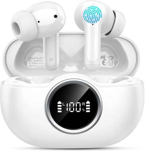 Cuffie Bluetooth, Auricolari Bluetooth 5.4 con 3D Hi-Fi Stereo, Cuffie in Ear con 4 ENC Cancellazione Rumore Mic, 36 Ore LED Display, USB-C Rapido, IP7 Impermeabili Cuffiette Bluetooth per Android/iOS