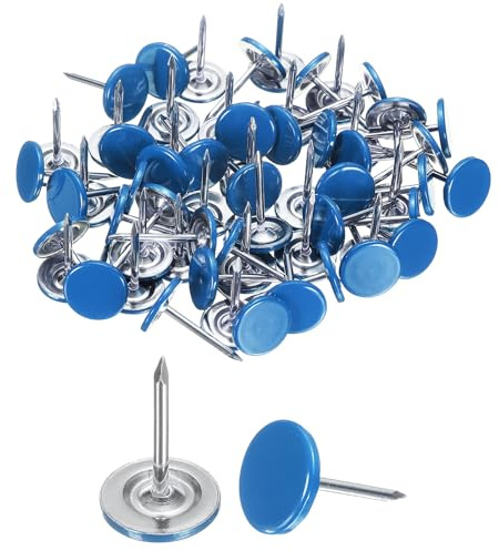uxcell 120Pcs Push Pins, 11mmx17mm Round Flat Head Decorative Thumb Tacks Upholstery Tacks for Cork Board Office Wall Hangings, Blue