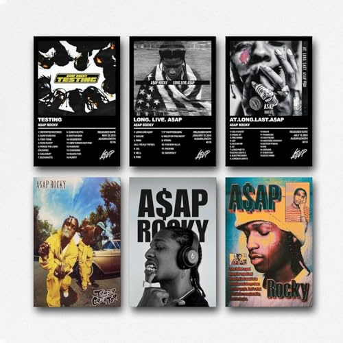 Ein Set von 6 Poster Rocky Music, Vintage-Rapper-Sänger, Wandkunst, Leinwandposter, Raumdekor, ästhetischer Druck, Dekoration, 20 x 30 cm, Stil 2