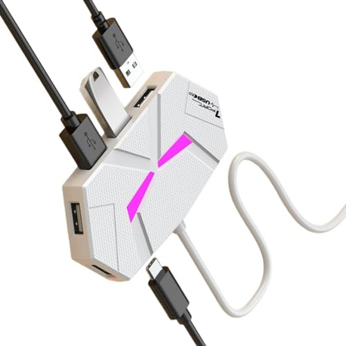 USB 2.0 Splitter 7 Port USB Adapter With Fast And Stable Data Transfer Shielded Cable Type C Port Charging Hub With LED Lighting