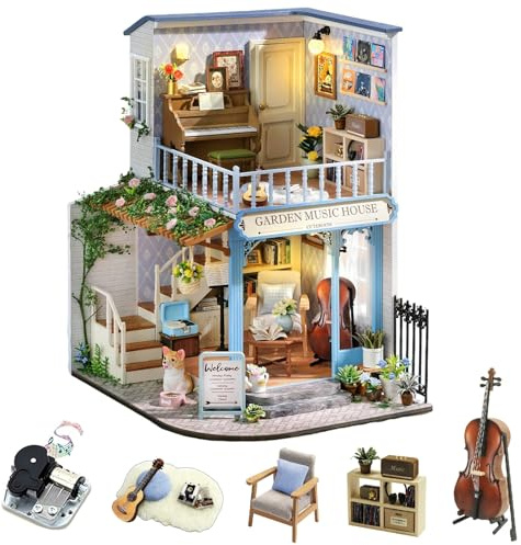 CUTEROOM Kit fai da te in miniatura casa delle bambole – Modello creativo in legno 3D con illuminazione a LED e movimento musicale, regalo a cuore per bambini e adulti per la decorazione – melodia