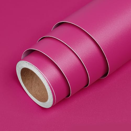 LACHEERY Rose Foncé Papier Peint Adhesif Mural Enfant Chambre Vinyle Adhesif Uni 40cm x 700cm Papier Peint Autocollant Mur Lavable Decoratif Rouleau Film Autocollant Meuble pour Salon Armoire Cuisine
