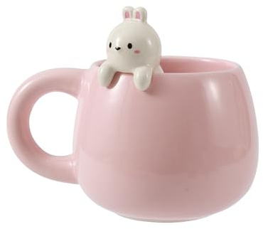 I-TOTAL® - Tasse en céramique avec animal en céramique sur le bord, tasse à thé ou café (BUNNY)
