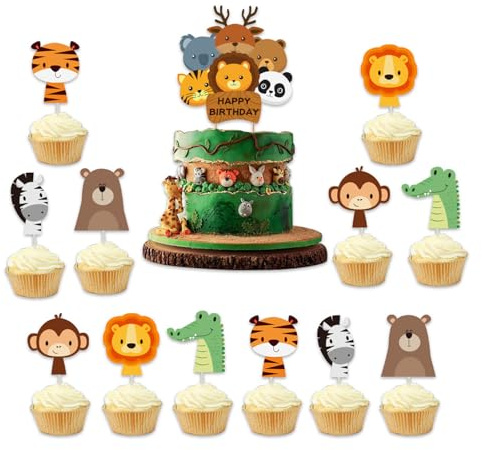 Tourima Dschungel Tortendeko Tiere 13 Stück, Safari & Waldtiere Geburtstag Deko für Kinder, Cake Topper 1. Geburtstag, Party Animals Jungle Kindergeburtstag Deko, Wild One Tortendeko Kindergeburtstag