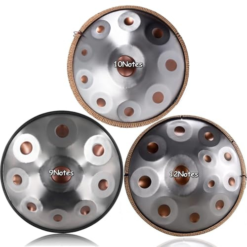 9/10/12 Töne Handpan Drum Instrument, 56cm Handpan Trommel Stahltrommel In D-Moll, 432Hz Percussion Musikinstrumente Handtrommel Set, Handgefertigt, Mit Tasche Schlägel Ständer(Silber,9)