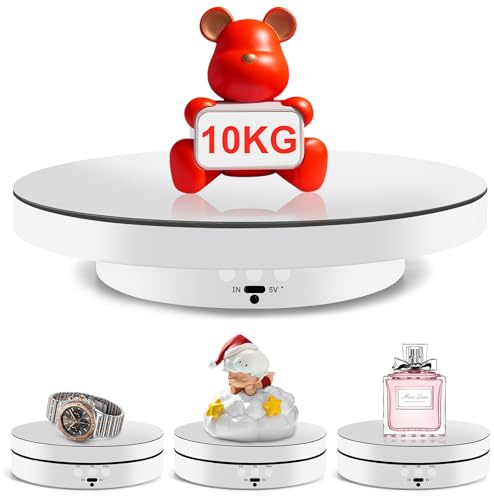 YGVQN Plataforma Giratoria Eléctrica 360°, Soporte Giratorio Motorizado para Joyas, Relojes, Productos Digitales, Plato Giratorio para Fotografía, Grabación de Vídeo, con 2 Tableros de Fondo (Blanco)