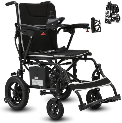ROBTWOK Ultralight Electric Wheelchair for Adults & Seniors - 36lbs Foldable Power Wheelchair with 15-Mile Long Range, All-Terrain, SOS Button & LED Light, 265lbs Capacity, Airline Approved (Black)