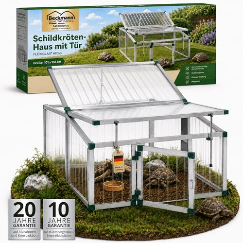 Beckmann Schildkrötenhaus Outdoor Schildkröten Zubehör Freigehege [UV-durchlässig] aus PLEXIGLAS® Alltop I Frühbeet Schildkröte 101x136cm I Schildkrötengehege I Kleintierhaus I Terrarium I Schutzhaus