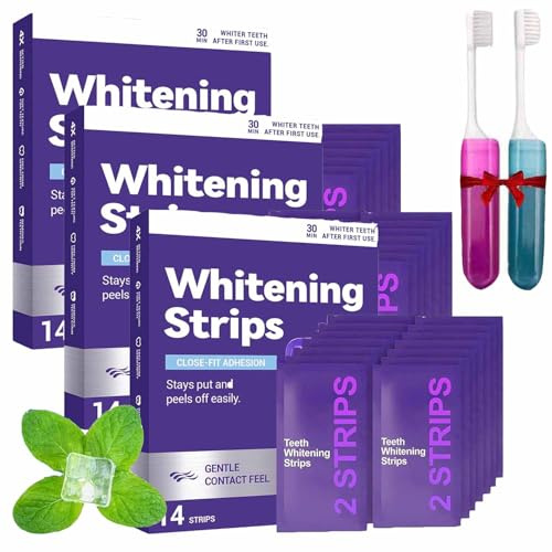 3 Boxes/42 Strips Purple Teeth Whitening Strips Gentle Daily Strips,For Surface Stain Removal & Natural Shine,Enamel-Friendly,Portable Teeth Care For Home & Travel