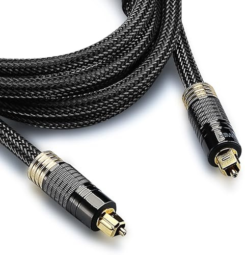 FosPower 2m Optisches Toslink Digital Audio Kabel mit Nylonmantel | Premium Glasfaseroptik Lichtwellenleiter Audiokabel mit 24K Vergoldeten Abgeschirmten Steckern für Heimkino und Soundbar