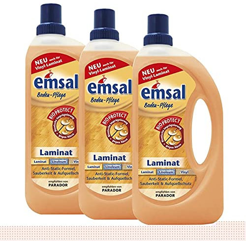 3x emsal Boden-Pflege Laminat 1 Liter mit Bioprotect - für Laminat, Linoleum & Vinyl